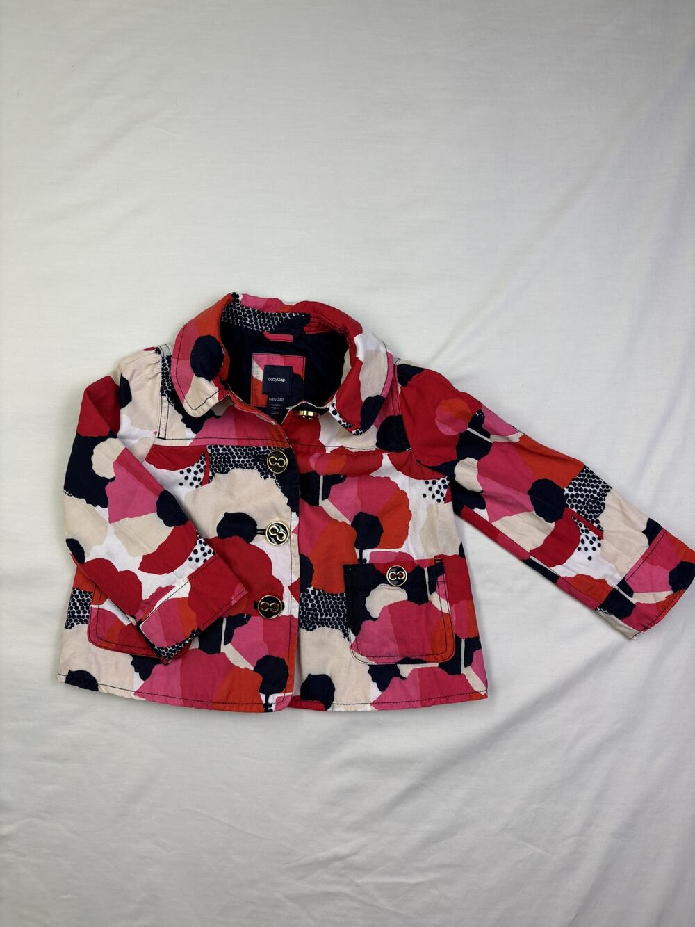 babyGap Toddler Girls Jacket Size 4T Floral Mod Print Pink Red Navy